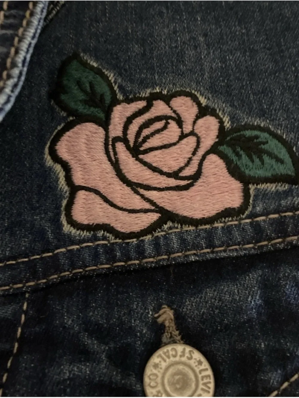 Levi's Blue Denim Jacket with Pink Rose Patch